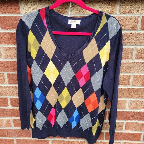 Talbots Petites Argyle Sweater Women's Size 1X P 100% Prima Cotton Colorful - Picture 1 of 6